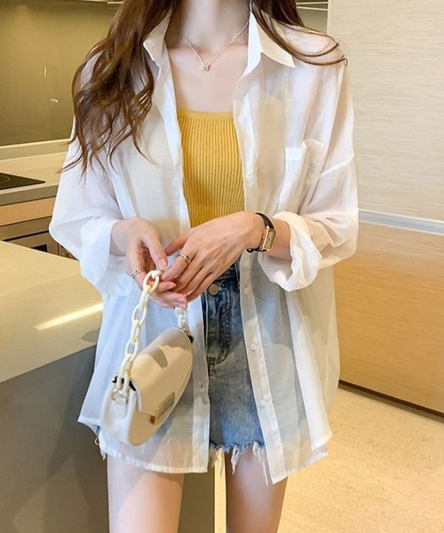 Silly（シリー）の「シアーシースルーブラウス（Tシャツ/カットソー・レディース・パープル/ホワイト/イエロー/ピンク/ライトグリーン/アイボリー・SMALL/MEDIUM/LARGE/X-LARGE）」の8枚目の写真