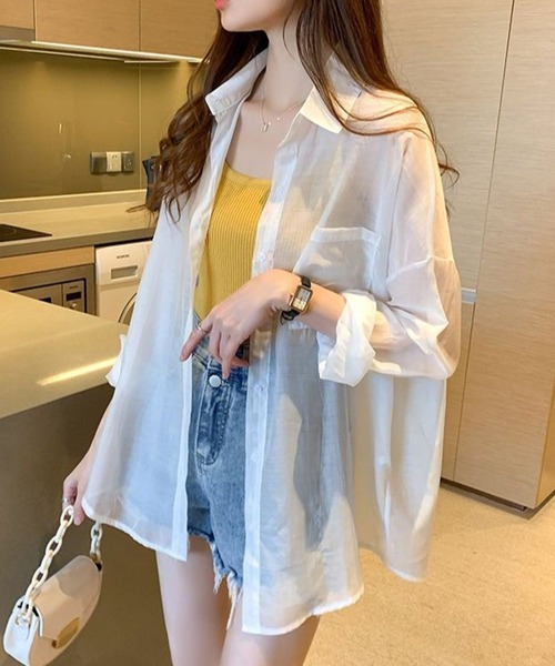 Silly（シリー）の「シアーシースルーブラウス（Tシャツ/カットソー・レディース・パープル/ホワイト/イエロー/ピンク/ライトグリーン/アイボリー・SMALL/MEDIUM/LARGE/X-LARGE）」の9枚目の写真