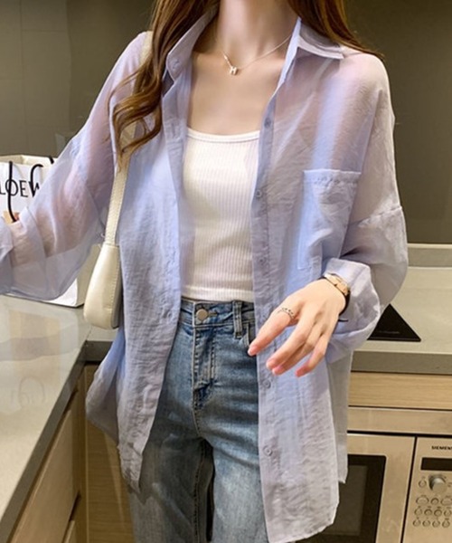 Silly（シリー）の「シアーシースルーブラウス（Tシャツ/カットソー・レディース・パープル/ホワイト/イエロー/ピンク/ライトグリーン/アイボリー・SMALL/MEDIUM/LARGE/X-LARGE）」の15枚目の写真