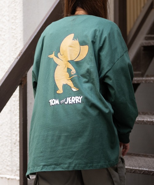 Tom&Jerry(トムアンドジェリー)の「【40I】〔Tom & Jerry/トム & ジェリー〕フロント/バックプリント ビックシルエットロンT(Tシャツ/カットソー・メンズ・ホワイト系その他/グリーン/ベージュ/パープル/ブラック/ホワイト/グレー/チャコールグレー・LARGE/X-LARGE/MEDIUM)」の7枚目の写真