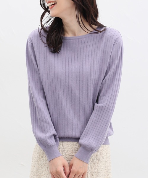 Honeys（ハニーズ）の「ヒアルロン酸ボートネックニット（ニット/セーター・レディース・アイボリー/パープル/ネイビー/ライトベージュ/ブラック/ライトグリーン/ライトブラウン/ピンク・S/L/M）」の7枚目の写真