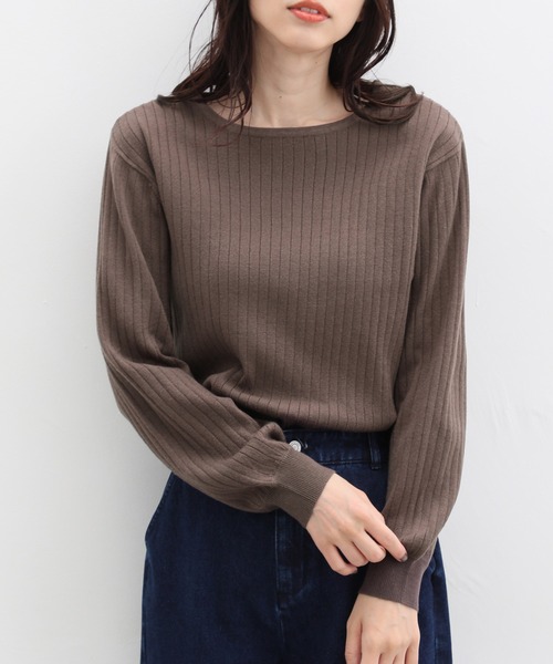 Honeys（ハニーズ）の「ヒアルロン酸ボートネックニット（ニット/セーター・レディース・アイボリー/パープル/ネイビー/ライトベージュ/ブラック/ライトグリーン/ライトブラウン/ピンク・S/L/M）」の3枚目の写真