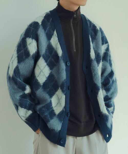 ITEMS URBANRESEARCH（アイテムズ アーバンリサーチ）の「アーガイルモヘア オーバーサイズニットカーディガン（ニット/セーター・メンズ・ブラウン/ネイビー/グレー・MEDIUM/LARGE）」の13枚目の写真