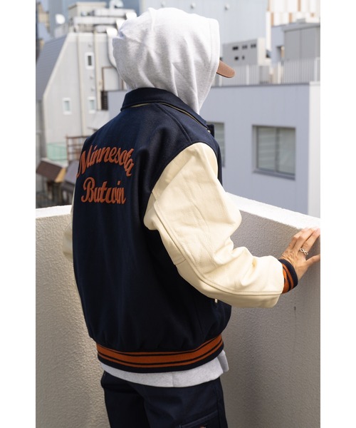 BUTWIN(バトウィン)の「∴【 BUTWIN / バトウィン 】 ウール × レザー スタジャン WOOL/LEATHER JACKET(ブルゾン・メンズ・ネイビー/ブラック・M/L)」の22枚目の写真