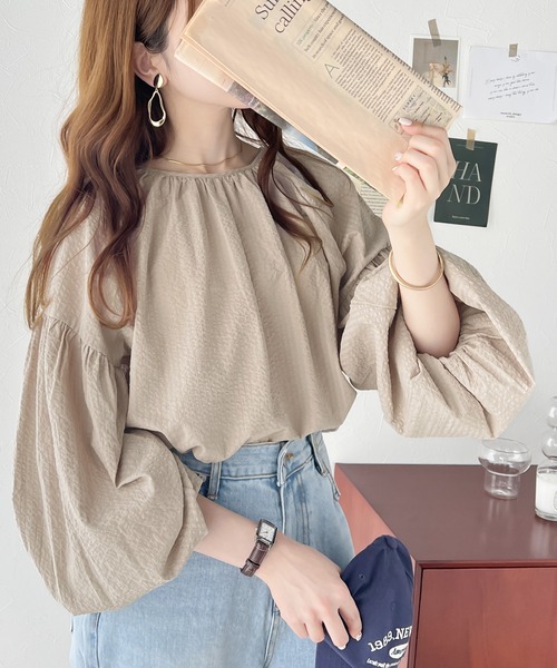 classicalelf（クラシカルエルフ）の「サッカー素材でトレンド感。綿100％前後2wayショート丈リボンカーディガンブラウス（シャツ/ブラウス・レディース・モカ/オフホワイト/ブラック・X-LARGE/SMALL/MEDIUM/LARGE）」の3枚目の写真