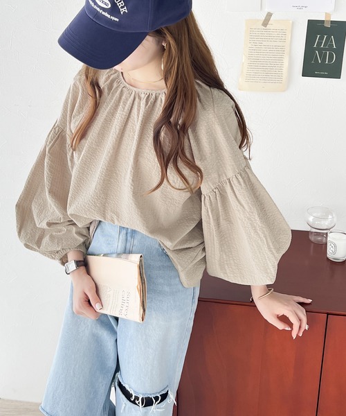 classicalelf（クラシカルエルフ）の「サッカー素材でトレンド感。綿100％前後2wayショート丈リボンカーディガンブラウス（シャツ/ブラウス・レディース・モカ/オフホワイト/ブラック・X-LARGE/SMALL/MEDIUM/LARGE）」の15枚目の写真