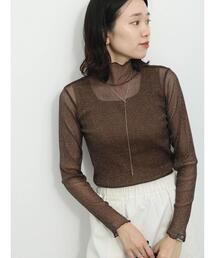 Samansa Mos2 blue | ◎シアーラメプルオーバー(Tシャツ/カットソー)