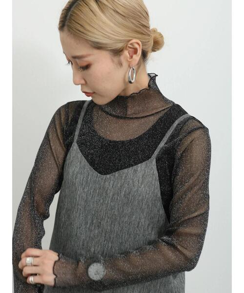 Samansa Mos2 blue（サマンサモスモスブルー）の「◎シアーラメプルオーバー（Tシャツ/カットソー・レディース・キナリ/ブラウン/ブラック・F）」の6枚目の写真