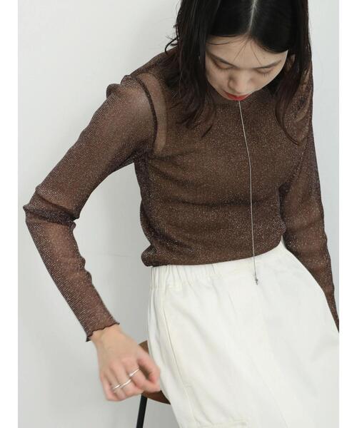Samansa Mos2 blue（サマンサモスモスブルー）の「◎シアーラメプルオーバー（Tシャツ/カットソー・レディース・キナリ/ブラウン/ブラック・F）」の10枚目の写真