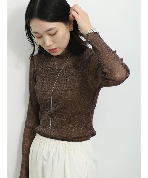 Samansa Mos2 blue（サマンサモスモスブルー）の「◎シアーラメプルオーバー（Tシャツ/カットソー・レディース・キナリ/ブラウン/ブラック・F）」の11枚目の写真