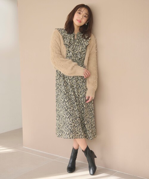 Feroux（フェルゥ）の「【洗える】シャギーショート カーディガン（カーディガン/ボレロ・レディース・レッド系/ベージュ系・F）」の3枚目の写真