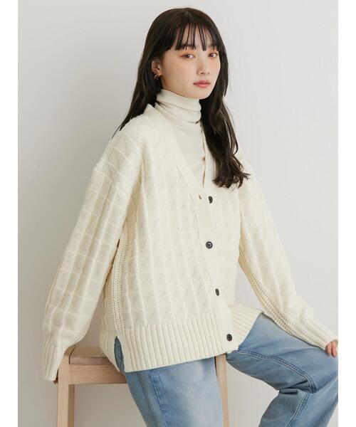 セール】スクエア柄Vネックニットカーディガン（カーディガン