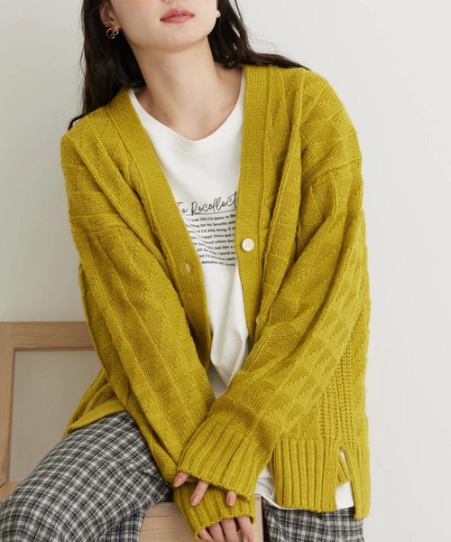 セール】スクエア柄Vネックニットカーディガン（カーディガン/ボレロ