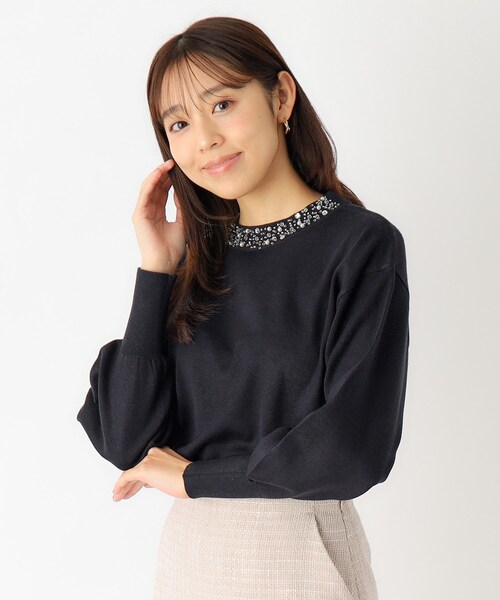 index（インデックス）の「◆≪5color≫ ビジューハイネックドルマンニット/ボリューム袖【洗濯機洗い可】（ニット/セーター・レディース・ピンク/ブルー系その他/ダークブラウン系7/ライトグレー/ホワイト系9・36/42/38/40）」の4枚目の写真