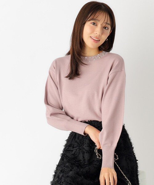 index（インデックス）の「◆≪5color≫ ビジューハイネックドルマンニット/ボリューム袖【洗濯機洗い可】（ニット/セーター・レディース・ピンク/ブルー系その他/ダークブラウン系7/ライトグレー/ホワイト系9・36/42/38/40）」の5枚目の写真