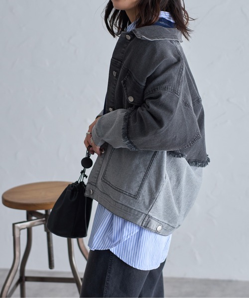 each(イーチ)の「配色スパンデニムジャケット(デニムジャケット・レディース・ブラック・FREE)」の18枚目の写真