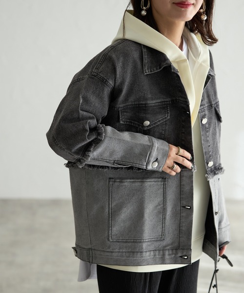 each(イーチ)の「配色スパンデニムジャケット(デニムジャケット・レディース・ブラック・FREE)」の11枚目の写真