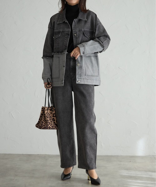 each(イーチ)の「配色スパンデニムジャケット(デニムジャケット・レディース・ブラック・FREE)」の6枚目の写真