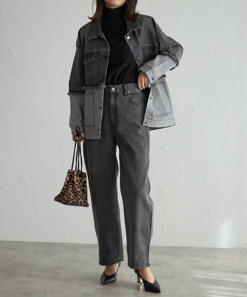 each(イーチ)の「配色スパンデニムジャケット(デニムジャケット・レディース・ブラック・FREE)」の9枚目の写真