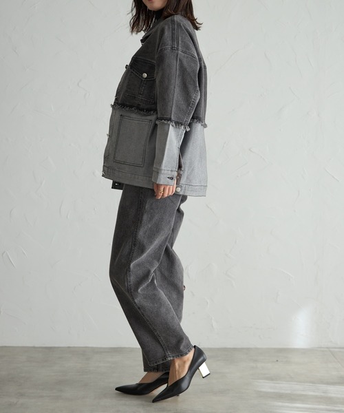 each(イーチ)の「配色スパンデニムジャケット(デニムジャケット・レディース・ブラック・FREE)」の8枚目の写真