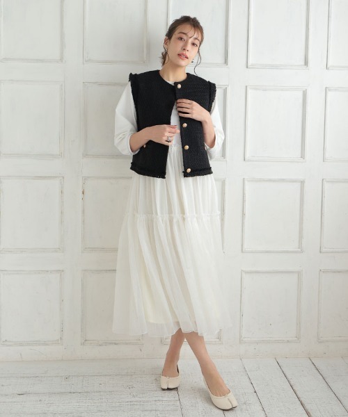 DONNA SIDE SLOT WHITE ドナ サイドスロット ホワイト シアーティアードドレス（ドレス）｜DONOBAN（ドノバン）の