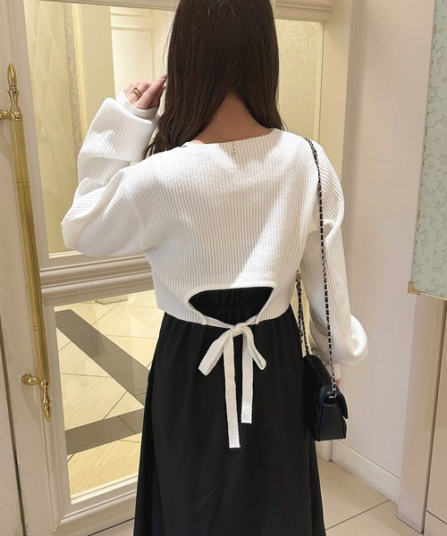 新品タグ付 Rirandture ネックレス付バック刺繍フレア袖ニット 衿ぐり刺繍スカラップニット | natural couture(ナチュラルクチュール