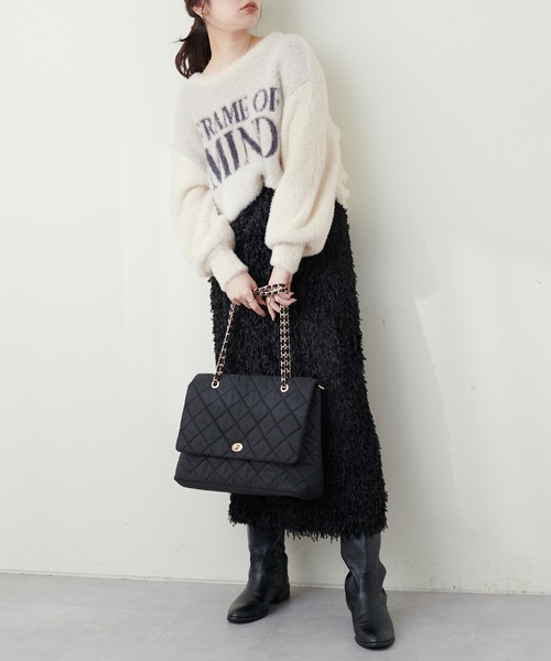 natural couture(ナチュラルクチュール)の「フェザーヤーンロゴニット(ニット/セーター・レディース・アイボリー/ライトグレー/チャコールグレー・FREE)」の7枚目の写真