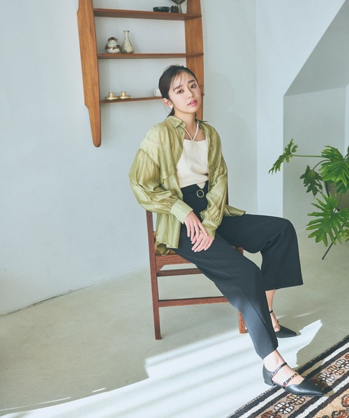 mysty woman(ミスティウーマン)の「バックルベルトストレートパンツ 104446(その他パンツ・レディース・イエロー系その他/ブラック/アイボリー・FREE)」の5枚目の写真