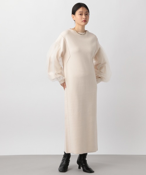 A part by（アパートバイ）の「ソデチュールドッキングニットワンピース（ワンピース・レディース・ブラック/チャコールグレー/アイボリー・FREE）」の2枚目の写真