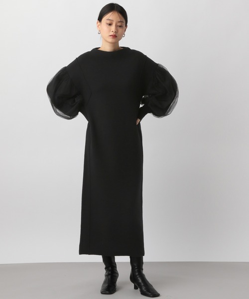 A part by（アパートバイ）の「ソデチュールドッキングニットワンピース（ワンピース・レディース・ブラック/チャコールグレー/アイボリー・FREE）」の14枚目の写真