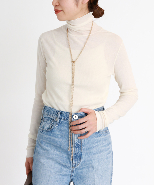 VERMEIL par iena(ヴェルメイユパーイエナ)の「ソフトベールコットンタートルプルオーバー(Tシャツ/カットソー・レディース・ブラック/アイボリー・FREE)」の2枚目の写真