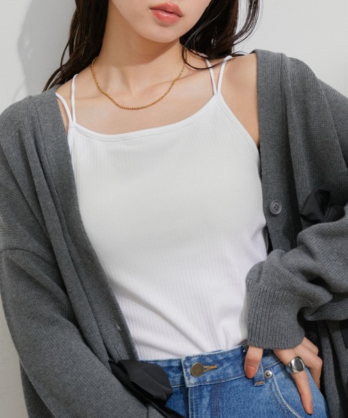 VIS（ビス）の「カップ付きキャミソール【洗える】（キャミソール・レディース・ホワイト/ブラック・FREE）」の2枚目の写真