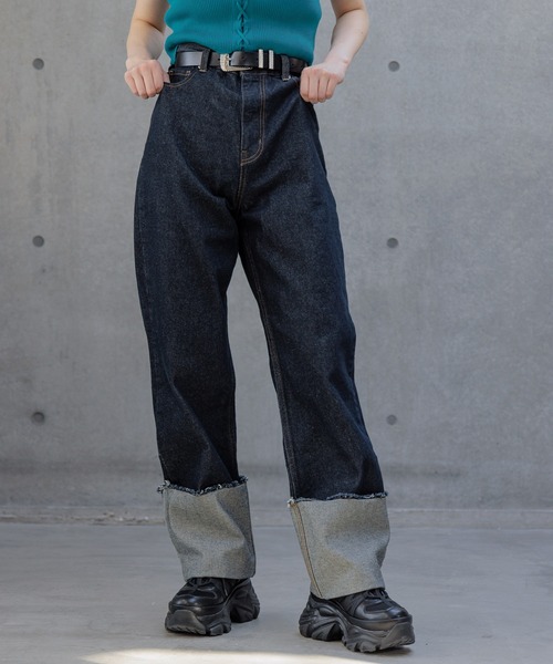 PAGEBOY(ページボーイ)の「WEB限定アイテム/ターンUPデニムパンツ(デニムパンツ・レディース・ネイビー/ブルー・25inch/26inch)」の5枚目の写真