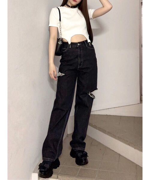 EATME（イートミー）の「ヘムデザインTシャツ（Tシャツ/カットソー・レディース・ブラック/オフホワイト・FREE）」の15枚目の写真