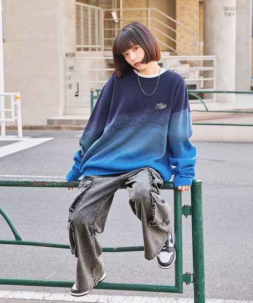 セール】ワンポイントグラデーションオーバーサイズニット（ニット