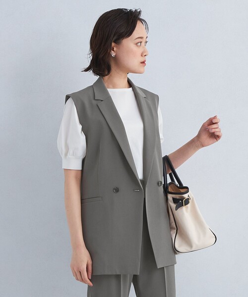 green label relaxing(グリーンレーベルリラクシング)の「PE/PU ツイル テーラード ミドル ジレ -マシンウォッシャブル・ストレッチ・防シワ・UVカット-(ベスト・レディース・グレー/ダークブラウン/ベージュ・FREE)」の7枚目の写真