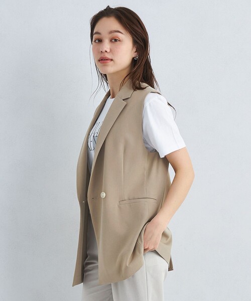 green label relaxing(グリーンレーベルリラクシング)の「PE/PU ツイル テーラード ミドル ジレ -マシンウォッシャブル・ストレッチ・防シワ・UVカット-(ベスト・レディース・グレー/ダークブラウン/ベージュ・FREE)」の10枚目の写真