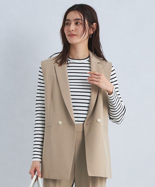 green label relaxing(グリーンレーベルリラクシング)の「PE/PU ツイル テーラード ミドル ジレ -マシンウォッシャブル・ストレッチ・防シワ・UVカット-(ベスト・レディース・グレー/ダークブラウン/ベージュ・FREE)」の12枚目の写真