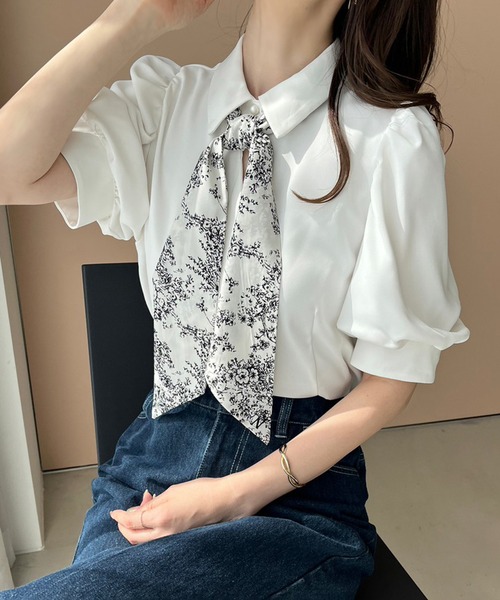 one after another NICE CLAUP（ワンアフターアナザーナイスクラップ）の「スカーフ付きブラウス【ZOZO限定商品】（シャツ/ブラウス・レディース・ホワイト系その他/ベージュ/ブラック/オフホワイト・FREE）」の10枚目の写真