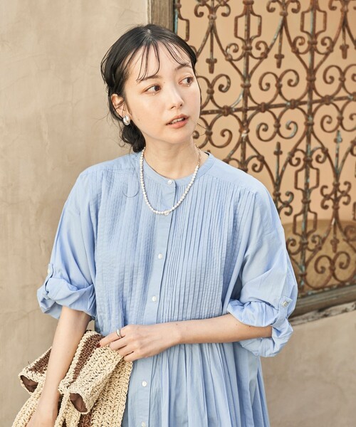 pot and tea カーキ インドピンタックワンピース pot and tea | スモックボリュームワンピース