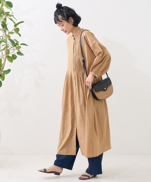 pot and tea カーキ インドピンタックワンピース 美品 pot and tea インドアンティークレースワンピース