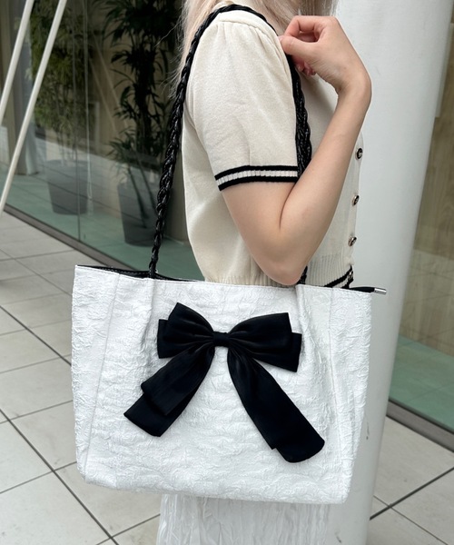【SELF-PORTRAIT 】リボンモチーフ♪レザートリム トートバッグ セール】 リボンレザートートBAG （トートバッグ）｜BEARDSLEY