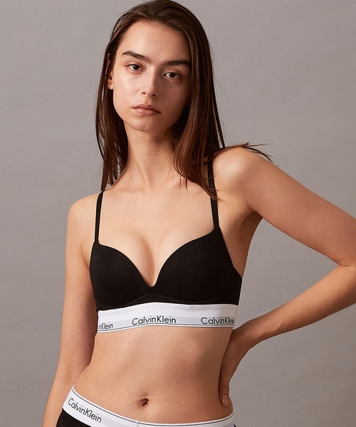   カルバンクラインプッシュアップブラ ホワイト/ブラック Icon Cotton プランジプッシュアップブラ（ブラジャー）｜Calvin