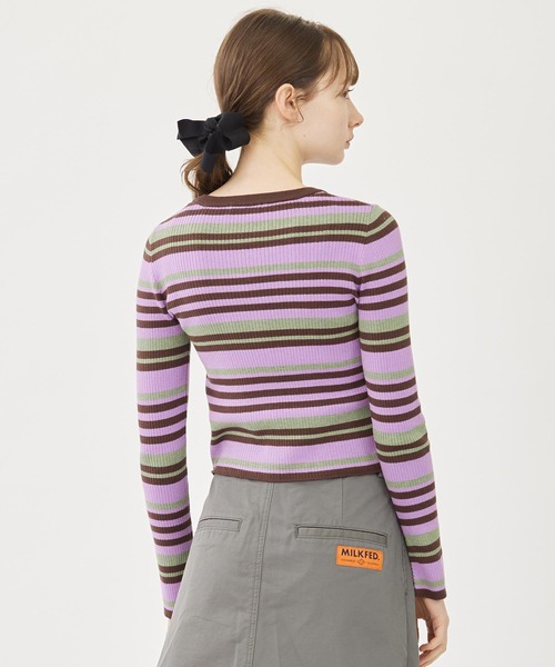 MILKFED.（ミルクフェド）の「STRIPE KNIT FITTED CARDIGAN（カーディガン/ボレロ・レディース・オレンジ/パープル/ライトブルー・ONE SIZE）」の14枚目の写真