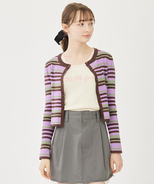 MILKFED.(ミルクフェド)の「STRIPE KNIT FITTED CARDIGAN(カーディガン/ボレロ・レディース・オレンジ/パープル/ライトブルー・ONE SIZE)」の4枚目の写真
