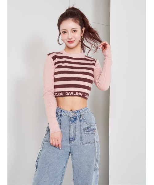 Darich(ダーリッチ)の「ボーダージャガードニットトップス(Tシャツ/カットソー・レディース・ブラック/グレー/ピンク・FREE)」の2枚目の写真