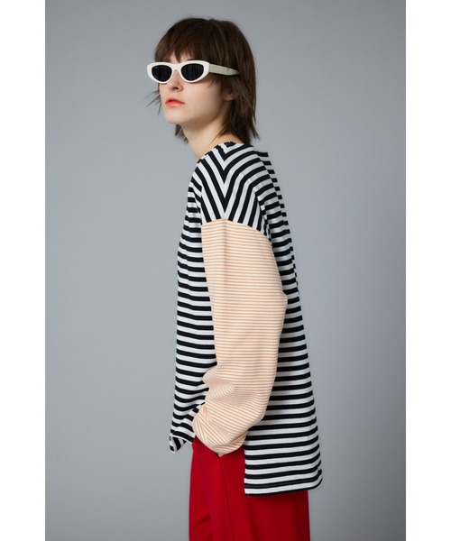 HeRIN.CYE（ヘリンドットサイ）の「Over size border T-shirt　オーバーサイズボーダーTシャツ（Tシャツ/カットソー・レディース・ブルー/グリーン/ブラック・FREE）」の8枚目の写真