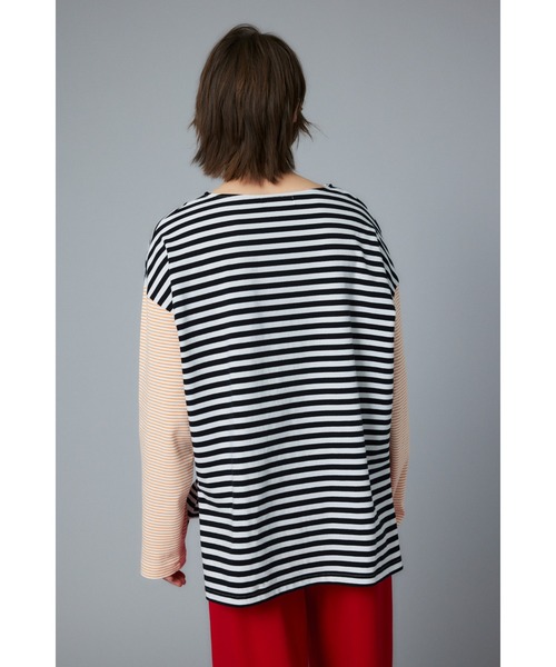 HeRIN.CYE（ヘリンドットサイ）の「Over size border T-shirt　オーバーサイズボーダーTシャツ（Tシャツ/カットソー・レディース・ブルー/グリーン/ブラック・FREE）」の7枚目の写真