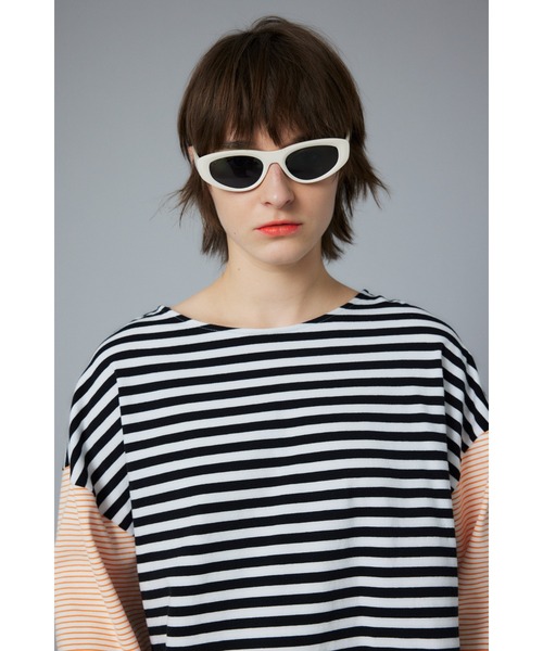 HeRIN.CYE（ヘリンドットサイ）の「Over size border T-shirt　オーバーサイズボーダーTシャツ（Tシャツ/カットソー・レディース・ブルー/グリーン/ブラック・FREE）」の6枚目の写真