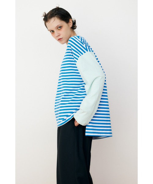 HeRIN.CYE（ヘリンドットサイ）の「Over size border T-shirt　オーバーサイズボーダーTシャツ（Tシャツ/カットソー・レディース・ブルー/グリーン/ブラック・FREE）」の15枚目の写真